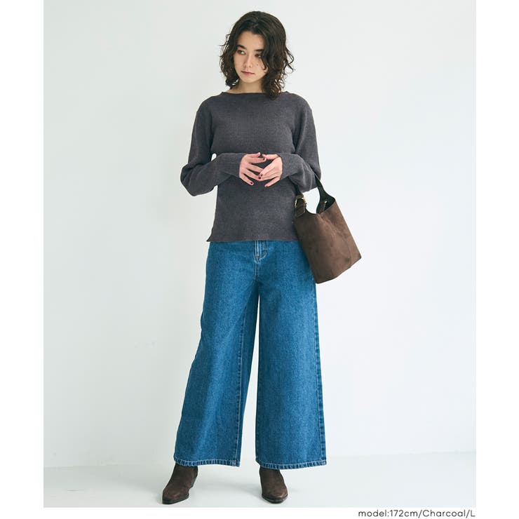 女性らしいシルエットで上品に魅せる、アンゴラタッチボートネックニットトップス | coca | 詳細画像16 