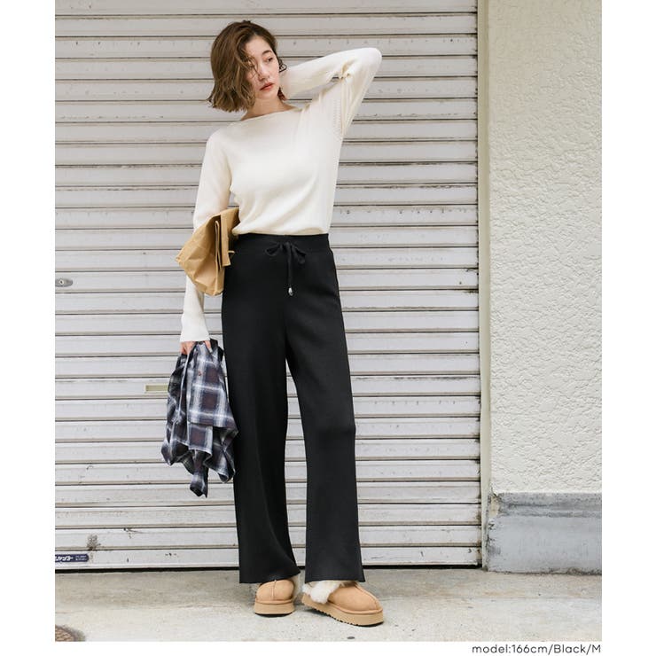 きれい見えも叶うリラクシーニットパンツ[品番：PA000016402]｜coca