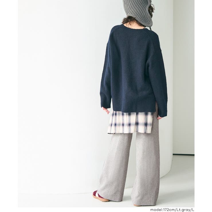 きれい見えも叶うリラクシーニットパンツ[品番：PA000016402]｜coca