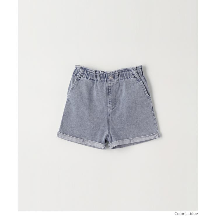 キッズ ガールズ 裾ロールアップデニムショートパンツ[品番