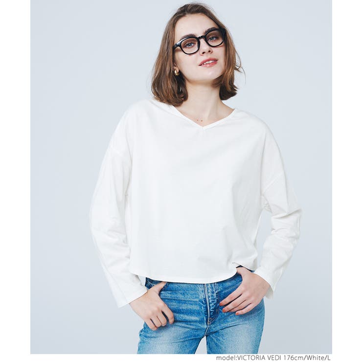 レギュラーオンスコットン Vネック短丈Tシャツ[品番
