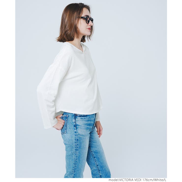 レギュラーオンスコットン Vネック短丈Tシャツ[品番