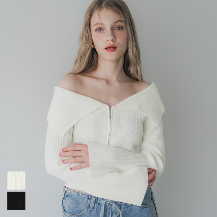 ジップアップオフショルダーニット[品番：PA000016426]｜coca（コカ）のレディースファッション通販｜SHOPLIST（ショップリスト）