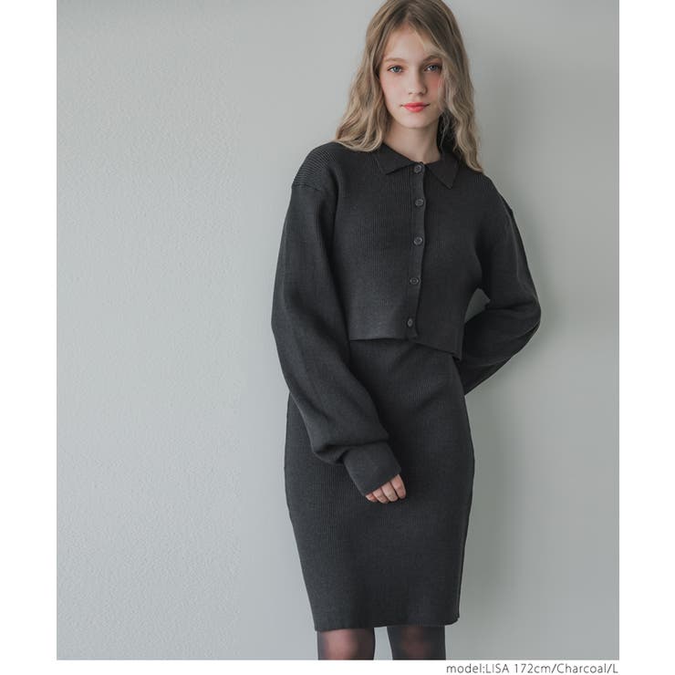 ［Charcoal］ | 2点セットリブニットポロ＆ワンピース レディース | coca