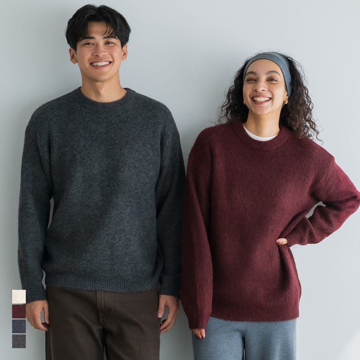 メンズ 新品定価10万($805)タグ付き アメリカ購入ふっくら稀少モヘアニット モヘア風クルーネックリラックスニットトップス[品番：PA000016523