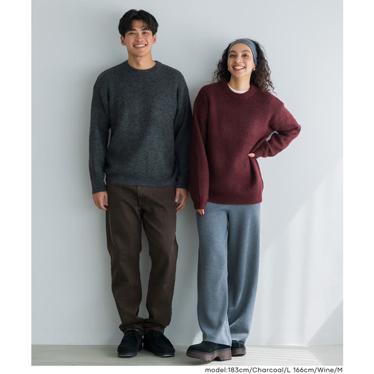 モヘア風クルーネックリラックスニットトップス[品番：PA000016523