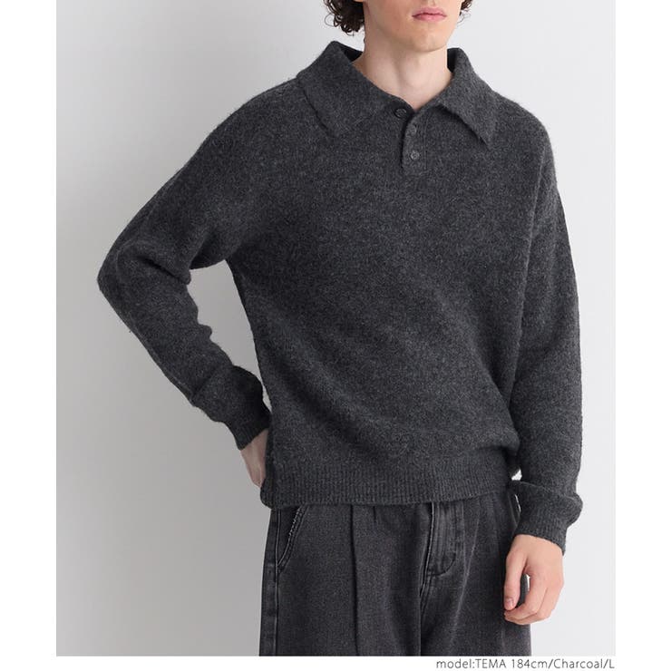 トップス cooco トップス Mussel Knit charcoal ohotoro Mock Neck Metallic