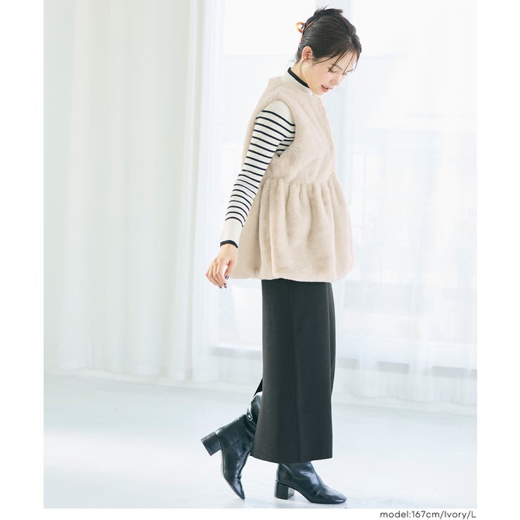 25AW 新色アイボリー・チャコール登場！ファーペプラムベスト | coca | 詳細画像16 