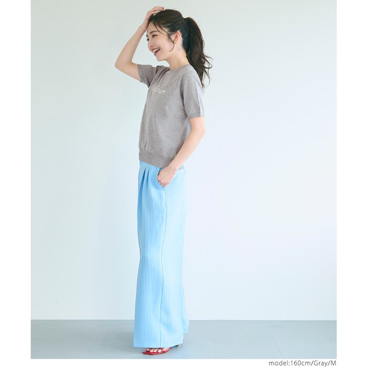 シャリ感レーヨンロゴ刺繍ニット レディース | coca | 詳細画像17