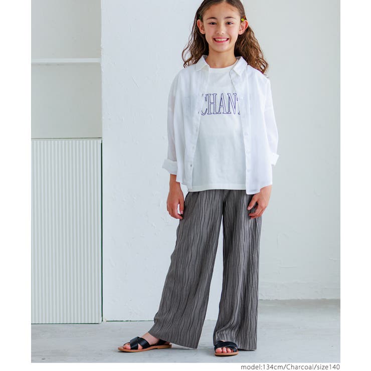 ［Charcoal］ | 親子お揃いシャイニーウェーブプリーツパンツ キッズ | coca