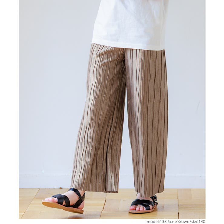 ［Brown］ | 親子お揃いシャイニーウェーブプリーツパンツ キッズ | coca