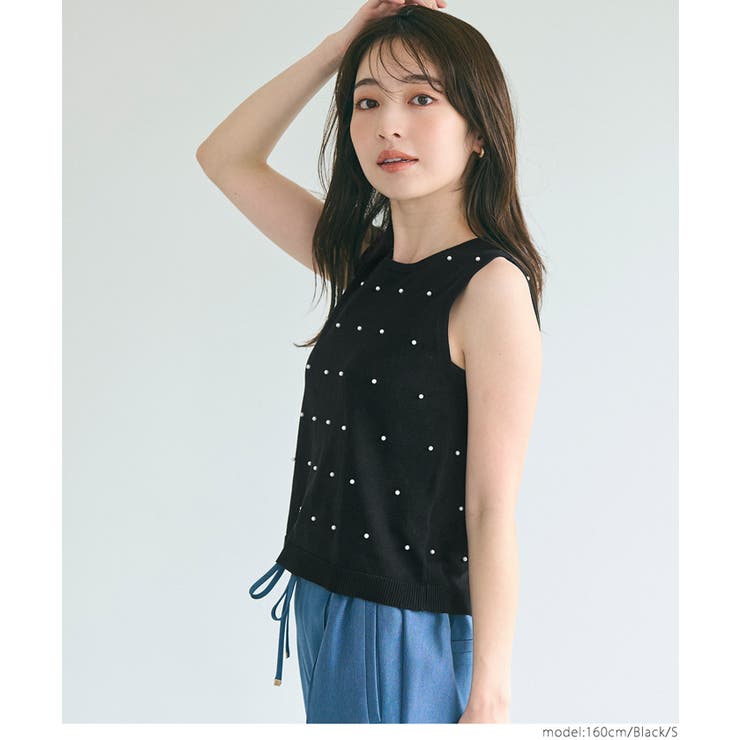［Black］ | パールニットトップス | coca