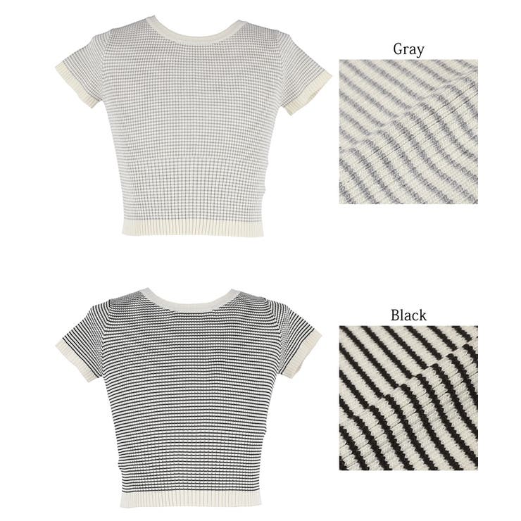 ボーダーコンパクトニットトップス[品番：PA000017236]｜coca