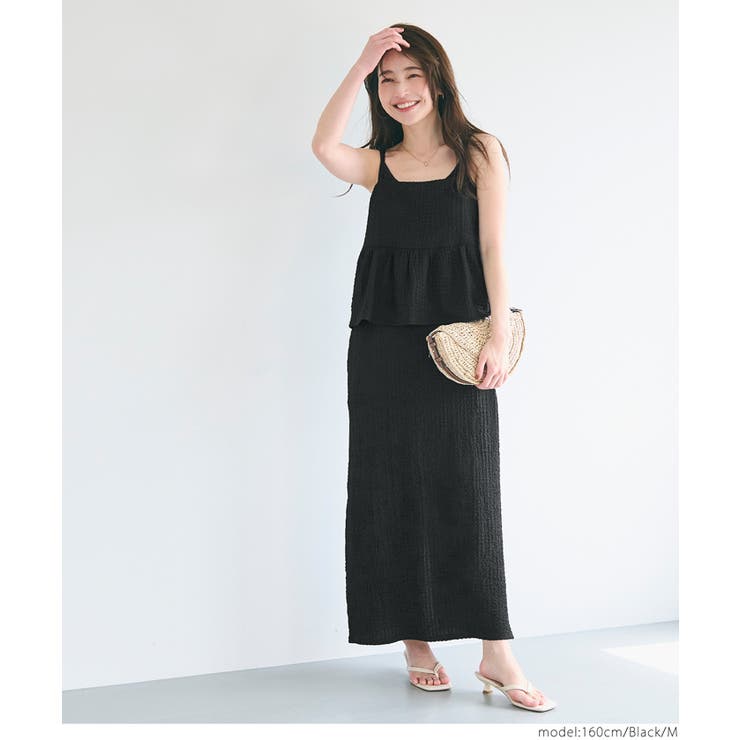 ［Black］ | クロスシャーリングペプラムワンピース レディース | coca