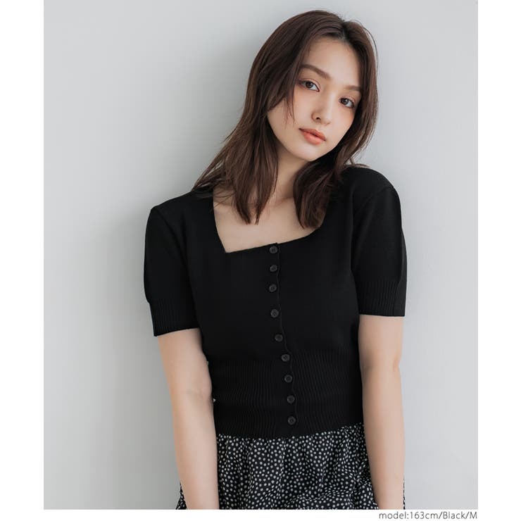 ニット セーター 遊びゴコロなボタンのニット レディース Lace Ladies ニット セーター クルーネックハートボタンニット