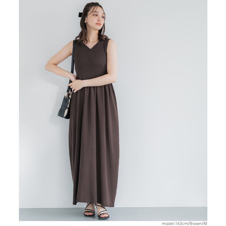 ［Brown］ | Vネックニットドレス | coca