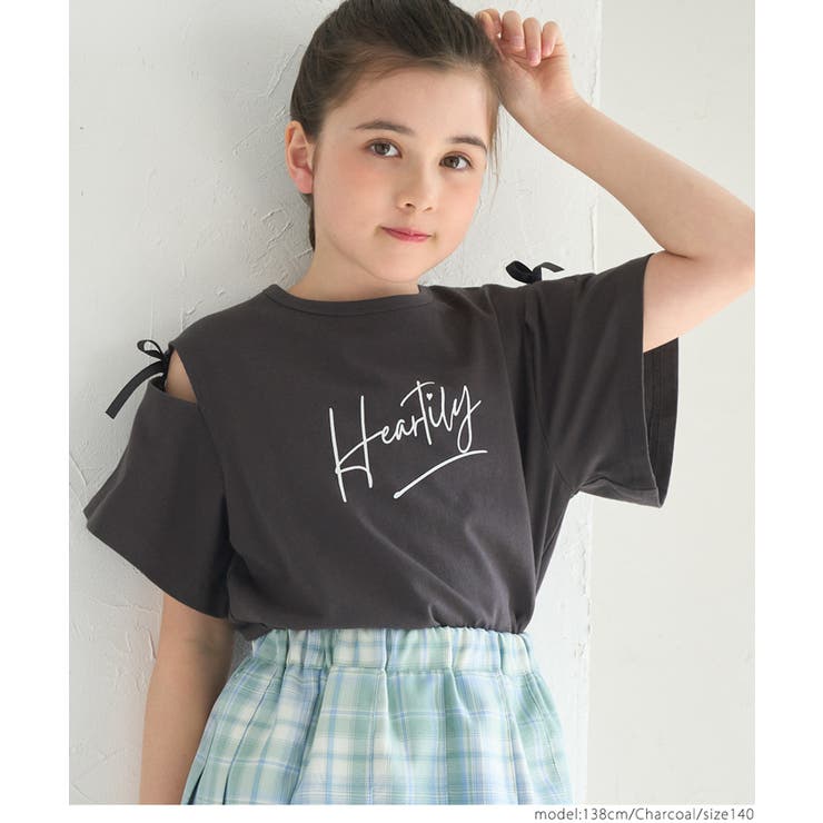 ［Charcoal］ | リボンオープンショルダーTシャツ キッズ | coca