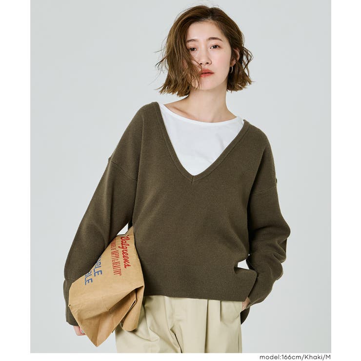 女性らしい抜け感を演出。ディープVネックニットトップス | coca | 詳細画像4 