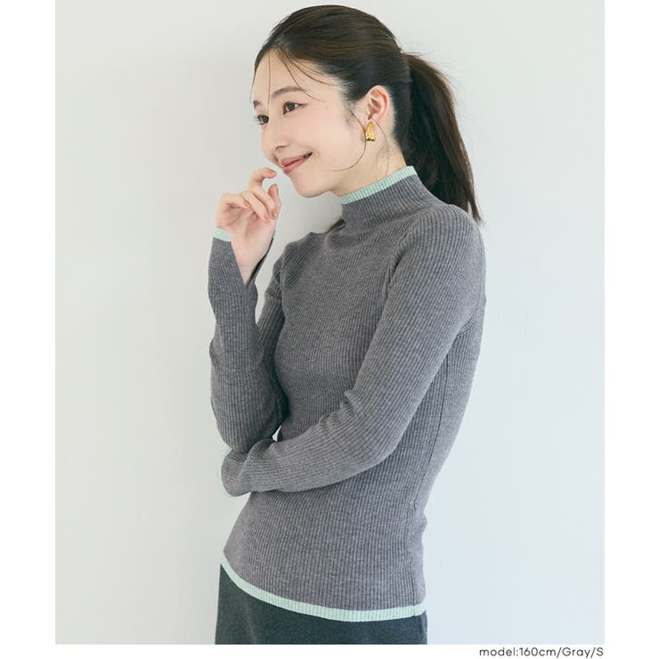 配色デザインで魅せる、アンゴラタッチ配色ハイネックニット | coca | 詳細画像12 