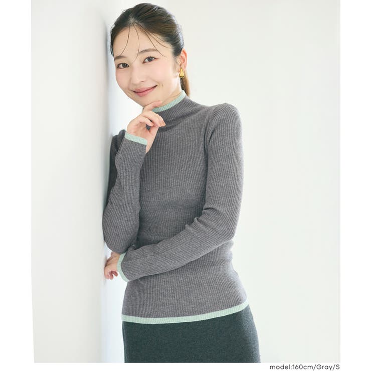 配色デザインで魅せる、アンゴラタッチ配色ハイネックニット | coca | 詳細画像14 