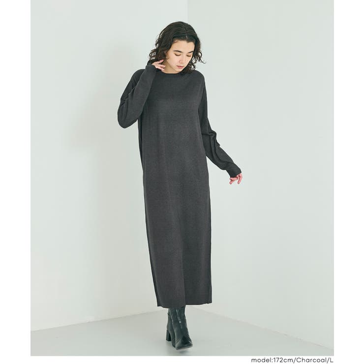 ［Charcoal］ | 一枚でサマになる、美シルエットのマキシニットワンピース | coca