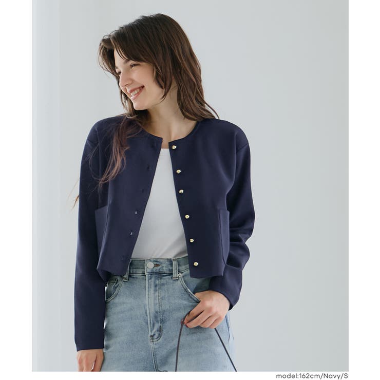 ［Navy］ | ゴールドボタンクルーネックニットカーディガン | coca