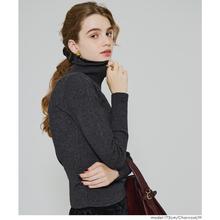 ［Charcoal］ | ウォッシャブル アンゴラタッチタートルネックニットトップス | coca