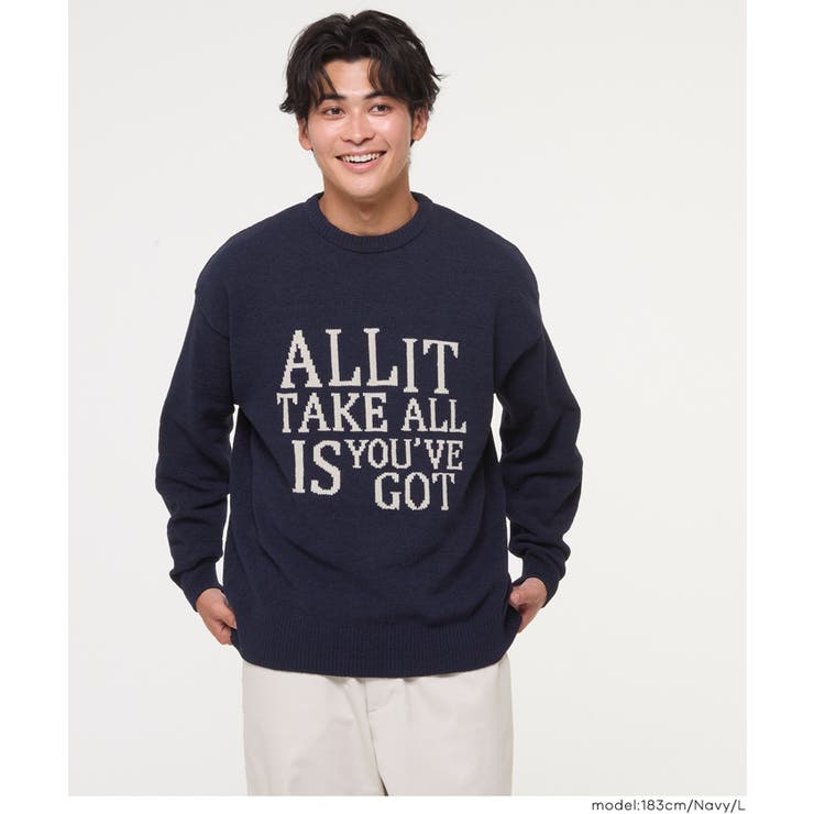 ［Navy］ | マットモールロゴクルーネックニット | coca