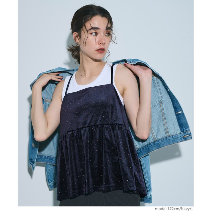 ［Navy］ | ラインストーンベロアキャミソール | coca