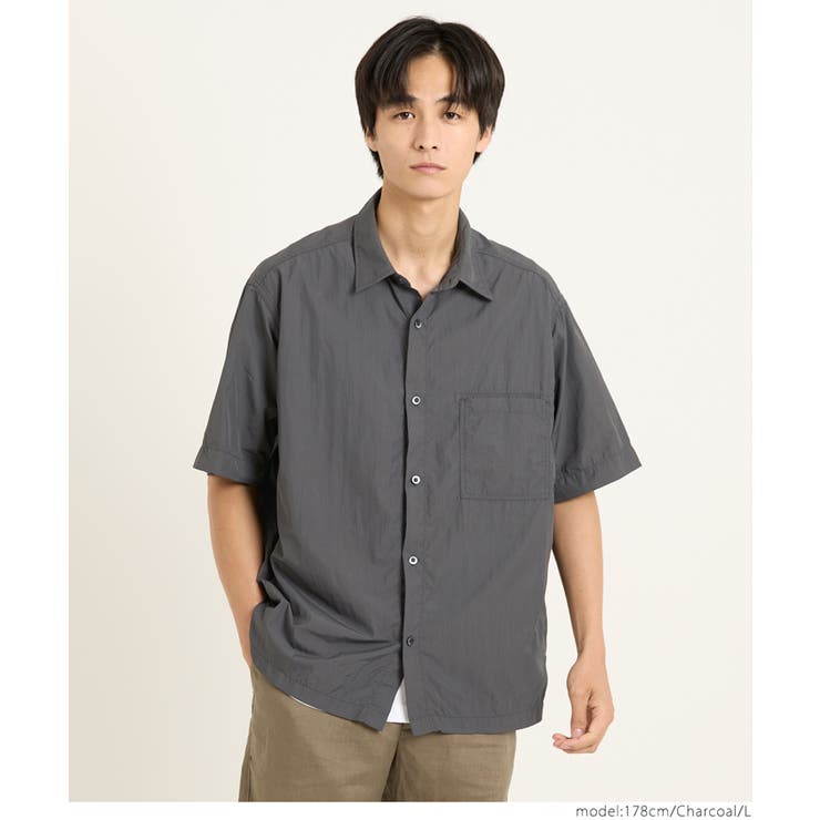 ［Charcoal］ | ライトワッシャーナイロン半袖シャツ | coca