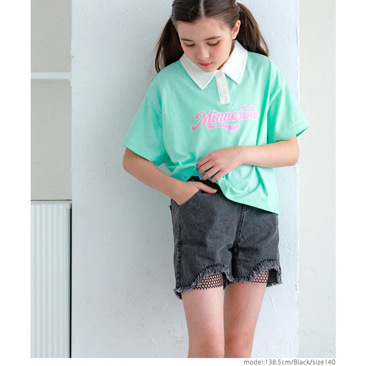 ［Black］ | デニムダメージメッシュショーパン キッズ | coca