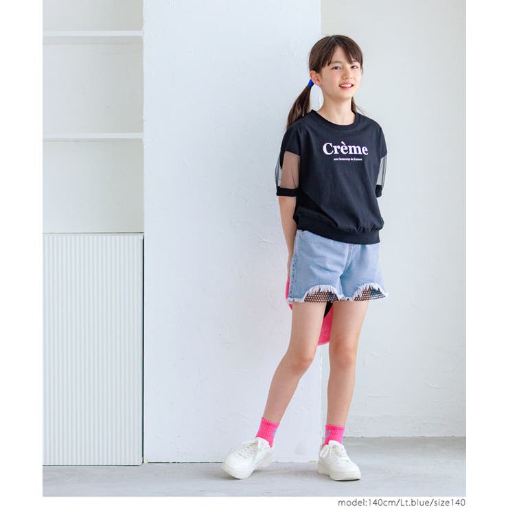 デニムダメージメッシュショーパン キッズ | coca | 詳細画像2 