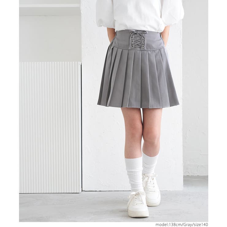 レースアッププリーツスカート キッズ[品番：PA000017140]｜coca