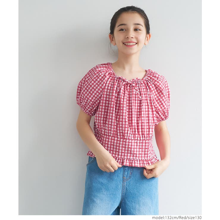 ［Red］ | ハートギンガムブラウス キッズ | coca