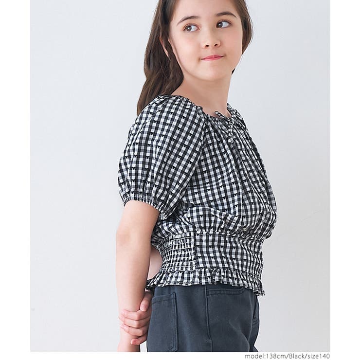 ［Black］ | ハートギンガムブラウス キッズ | coca