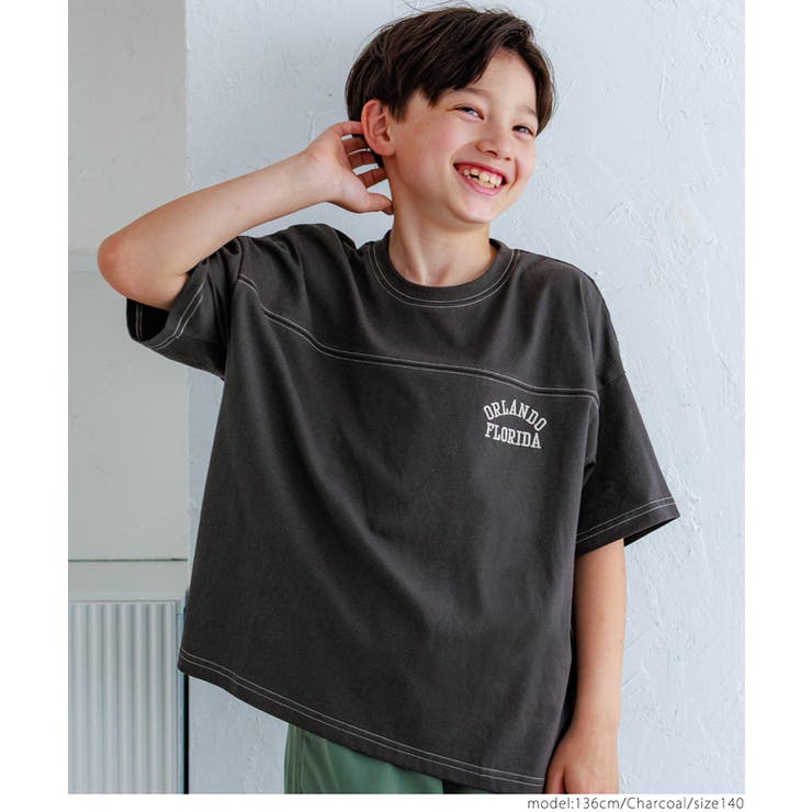 配色ステッチ刺繍Tシャツ キッズ  | coca | 詳細画像4 
