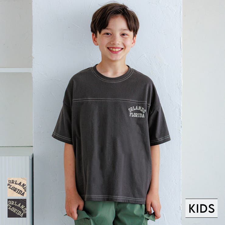 配色ステッチ刺繍Tシャツ キッズ  | coca | 詳細画像1 