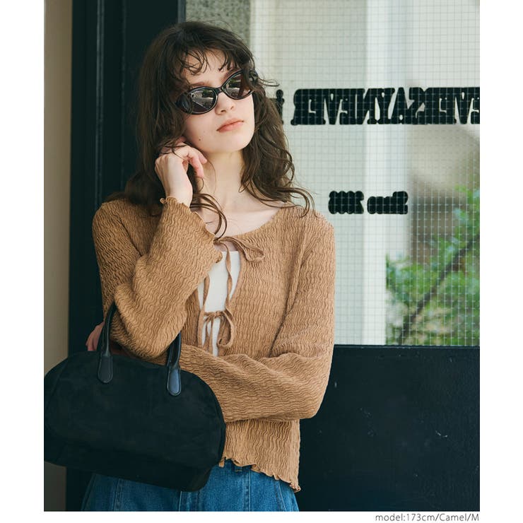 ジャム瓶ワンピ＆カーディガン 90 ウェーブシャーリングリボンカーディガン[品番：PA000017421