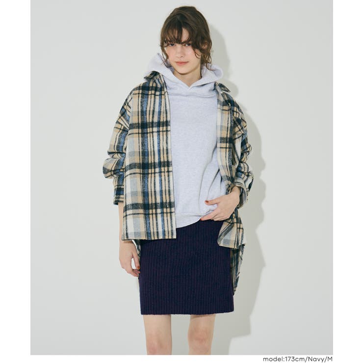 [Navy] | ふんわり柔らか、暖かみのある縮絨ニットミニスカート | coca