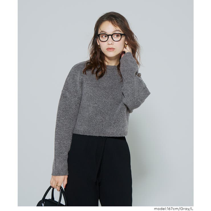 [Gray] | 縮絨ニットクロップド丈トップス | coca