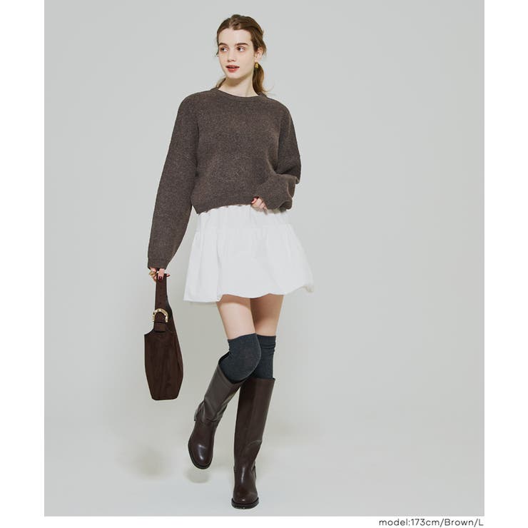 [Brown] | 縮絨ニットクロップド丈トップス | coca