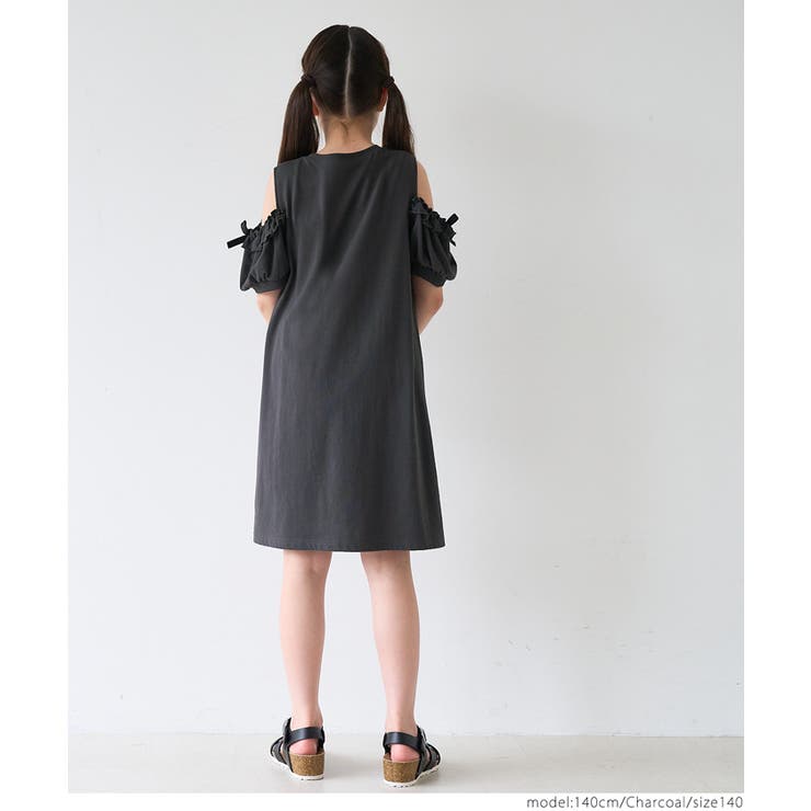 袖フリル肩あきワンピース キッズ[品番：PA000017324]｜coca
