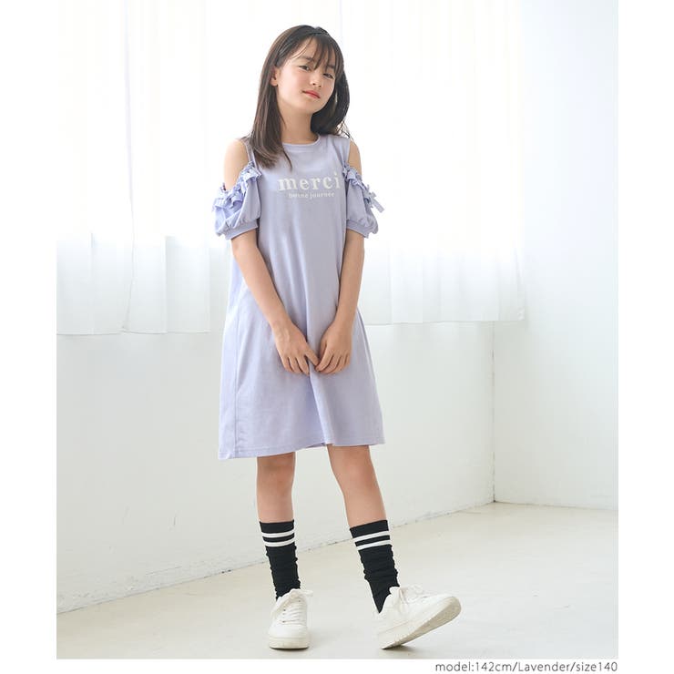 袖フリル肩あきワンピース キッズ[品番：PA000017324]｜coca