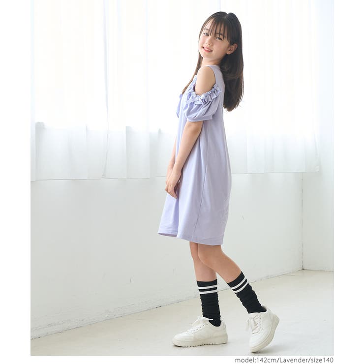 袖フリル肩あきワンピース キッズ[品番：PA000017324]｜coca