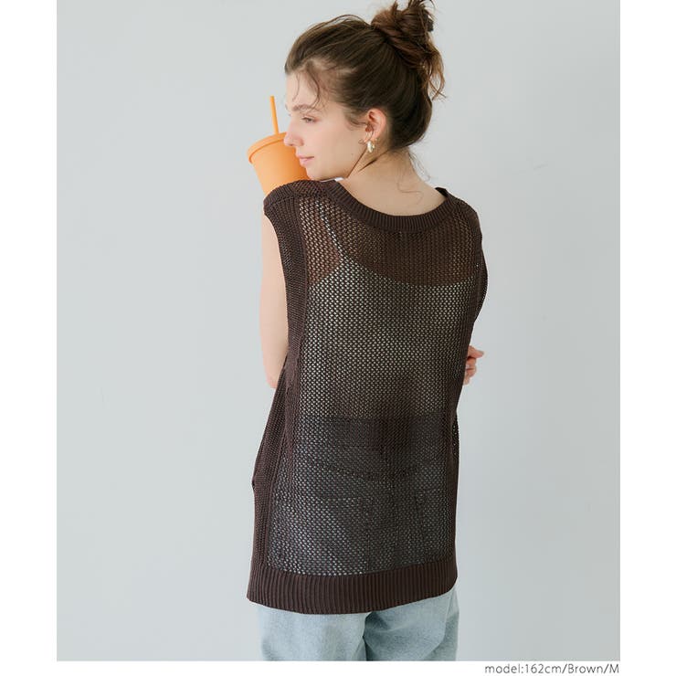 メッシュVネックニットトップス[品番：PA000017328]｜coca（コカ