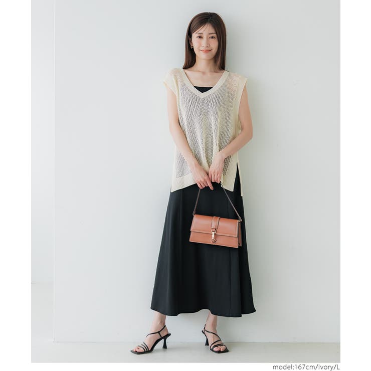 メッシュVネックニットトップス[品番：PA000017328]｜coca（コカ