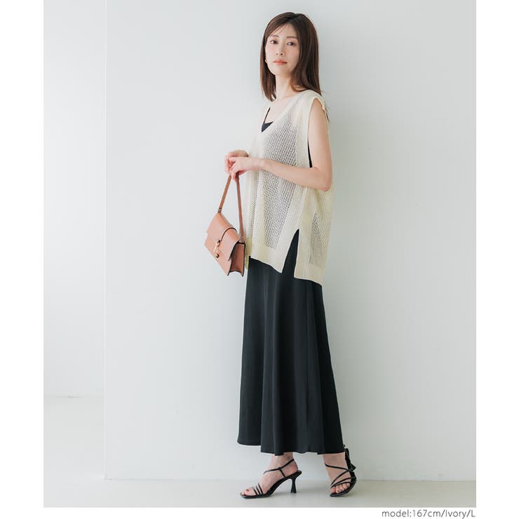 メッシュVネックニットトップス[品番：PA000017328]｜coca（コカ