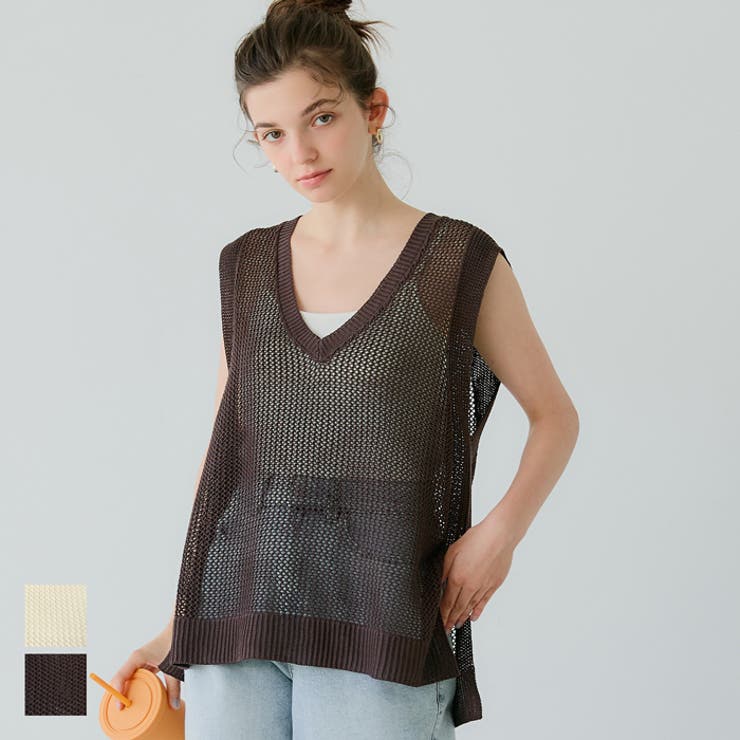 トップス cb メッシュVネックニットトップス[品番：PA000017328]｜coca（コカ