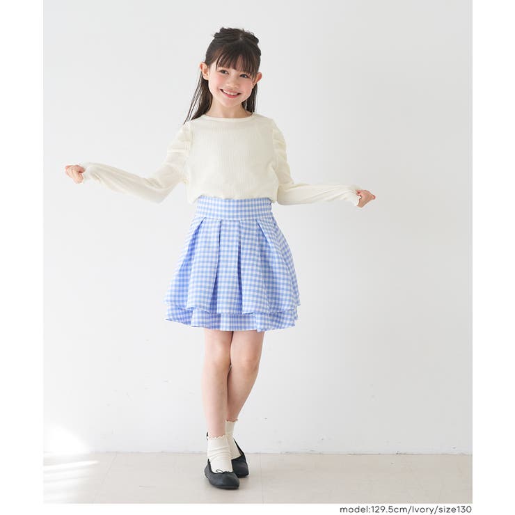 親子お揃いクレープシャーリングパフスリーブトップス キッズ | coca | 詳細画像2 