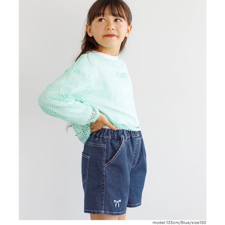 ［Blue］ | デニム刺繍ショートパンツ キッズ | coca